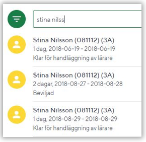 Filtermöjlighet på namn